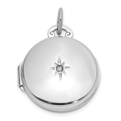 Polished Diamond 16mm Round Locket Sterling Silver Rhodium-Plated QLS1175, MPN: QLS1175,