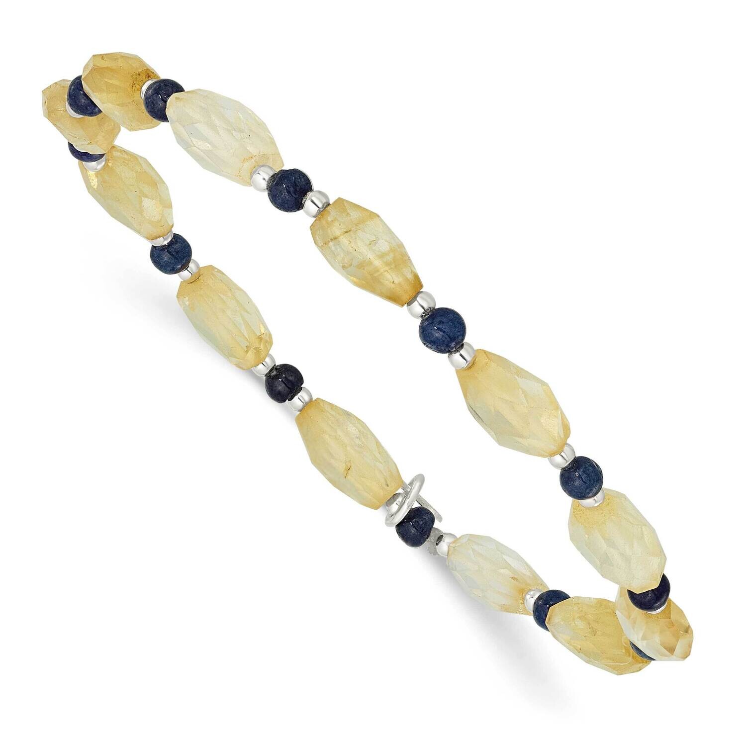 Blue Agate Citrine Stretch Bracelet Sterling Silver QH5718