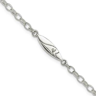 Antiqued Polished Etched Pointed Oval Link Anklet Sterling Silver QG6319-9, MPN: QG6319-9,