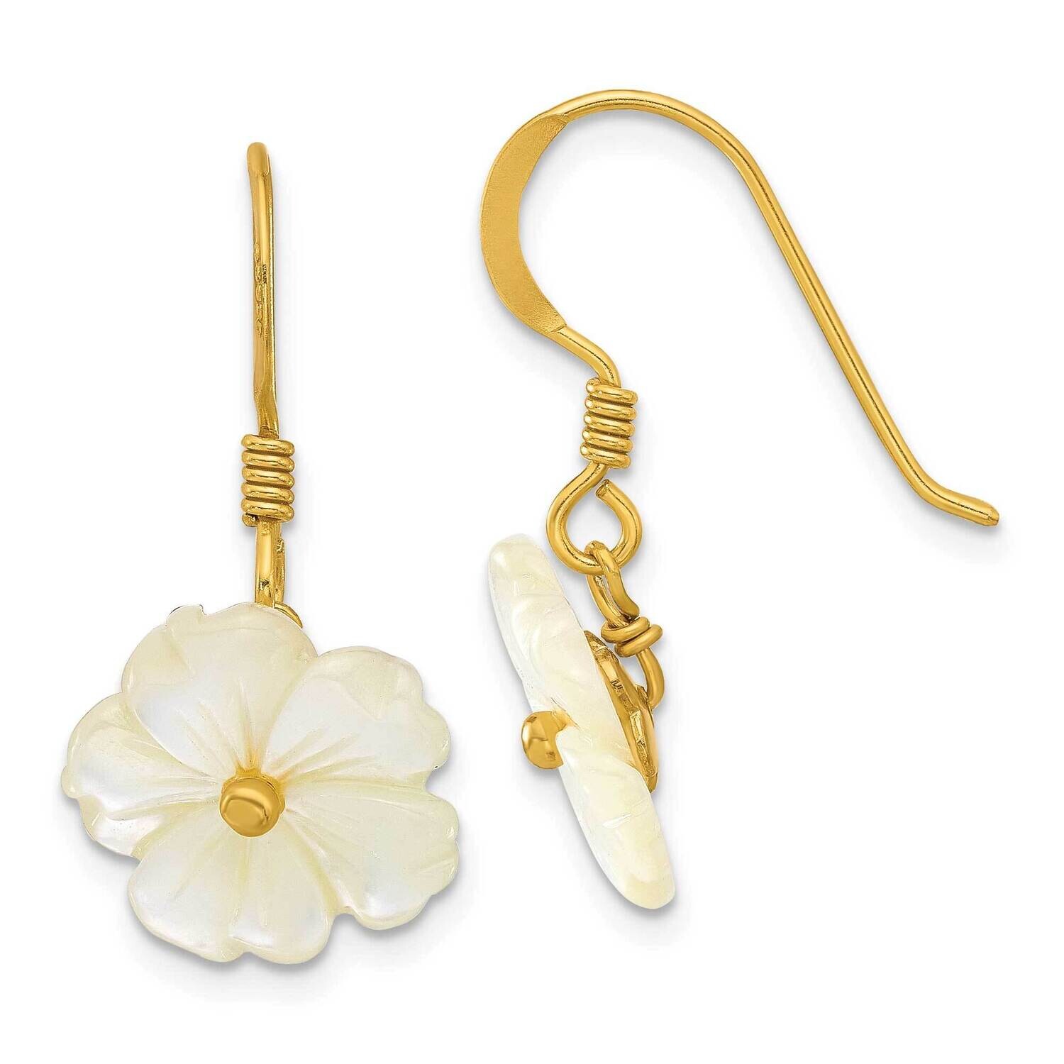 Gold-Plated Polished Mother Of Pearl Flower Dangle Earrings Sterling Silver QE17392, MPN: QE17392,
