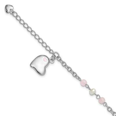 Crystal Fwc Pearl Enamel Dangle Heart 1 Inch Extension Bracelet Sterling Silver Rhodium-Plated QG63…