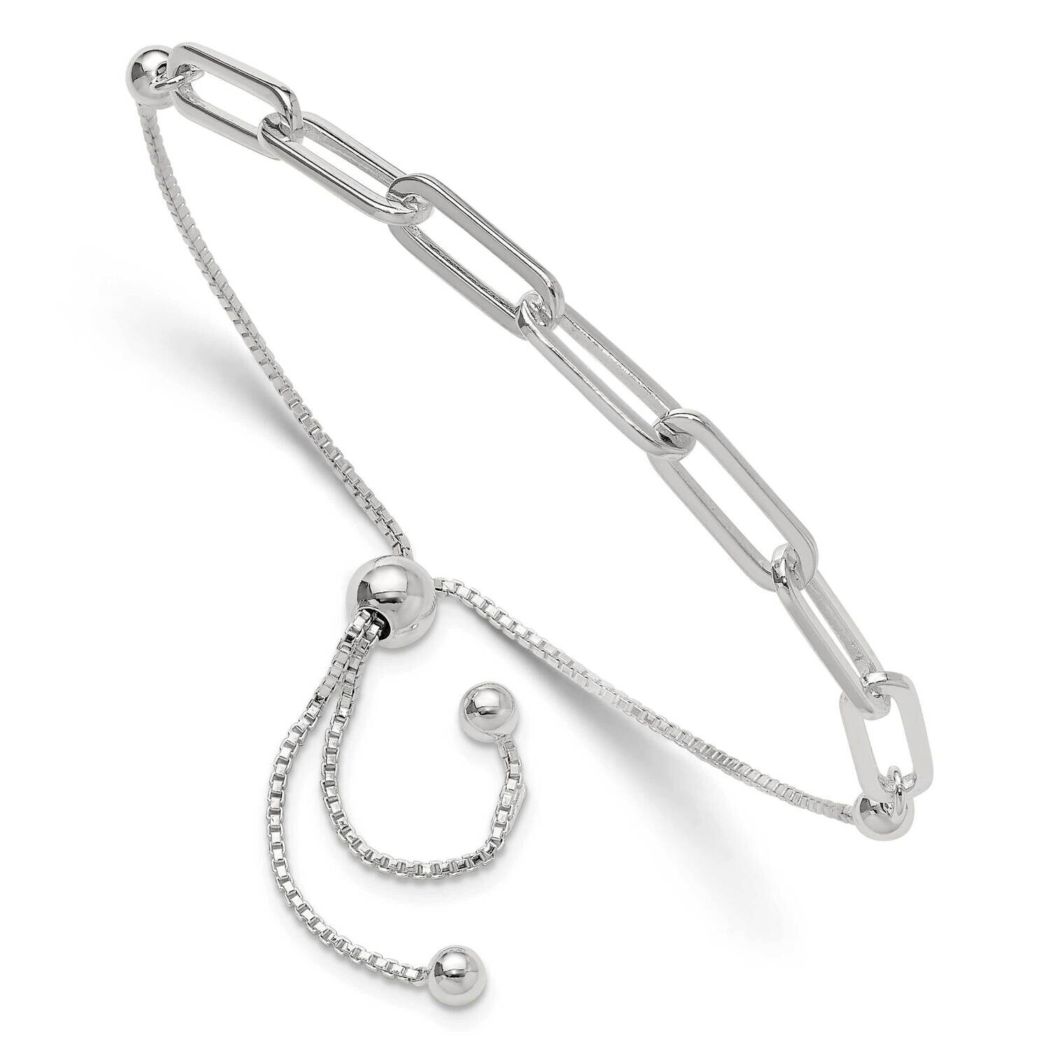 Paperclip Link Adjustable Bracelet Sterling Silver Polished QG6257, MPN: QG6257,