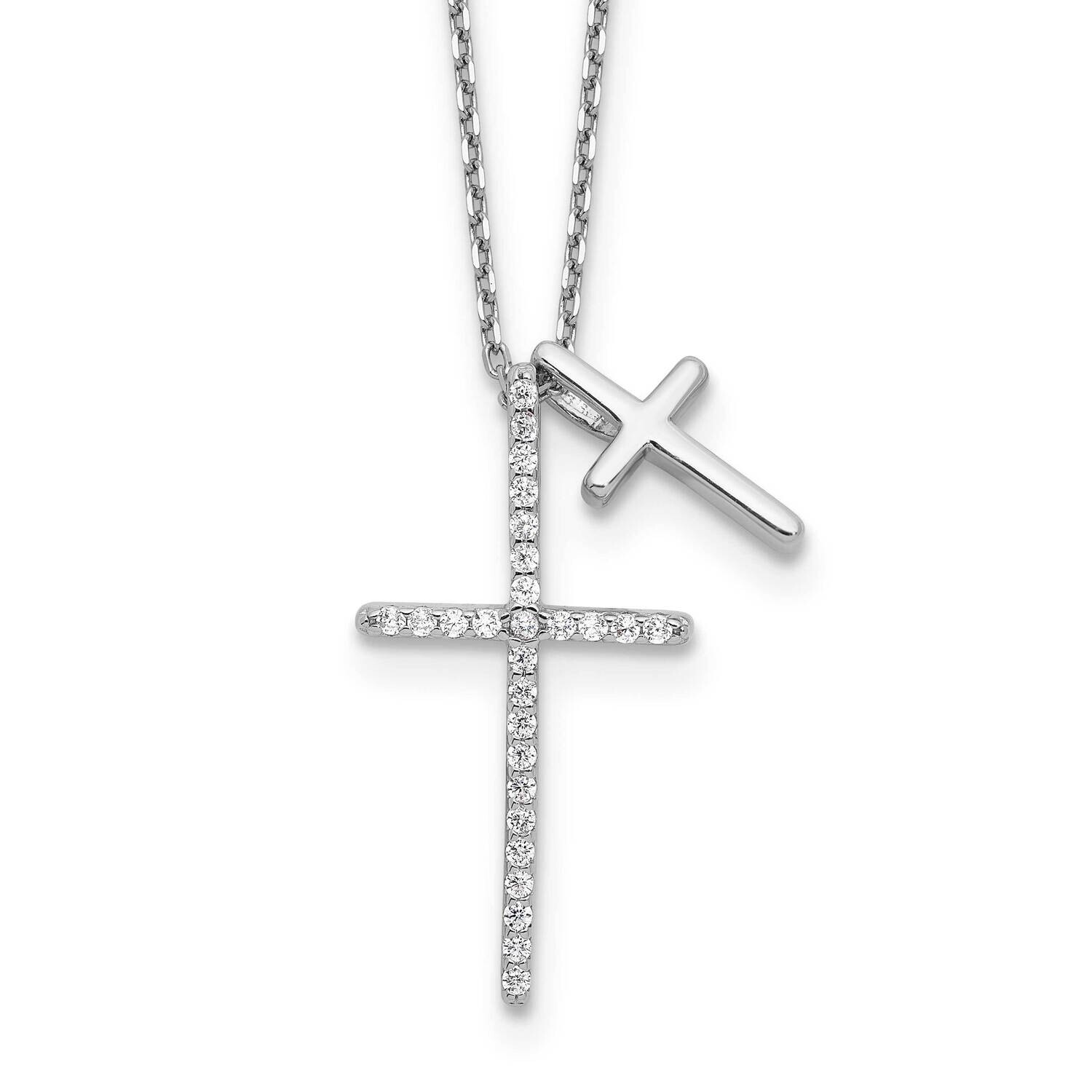 CZ Double Cross 18 Inch Necklace Sterling Silver Rhodium-Plated QG6580-18, MPN: QG6580-18,