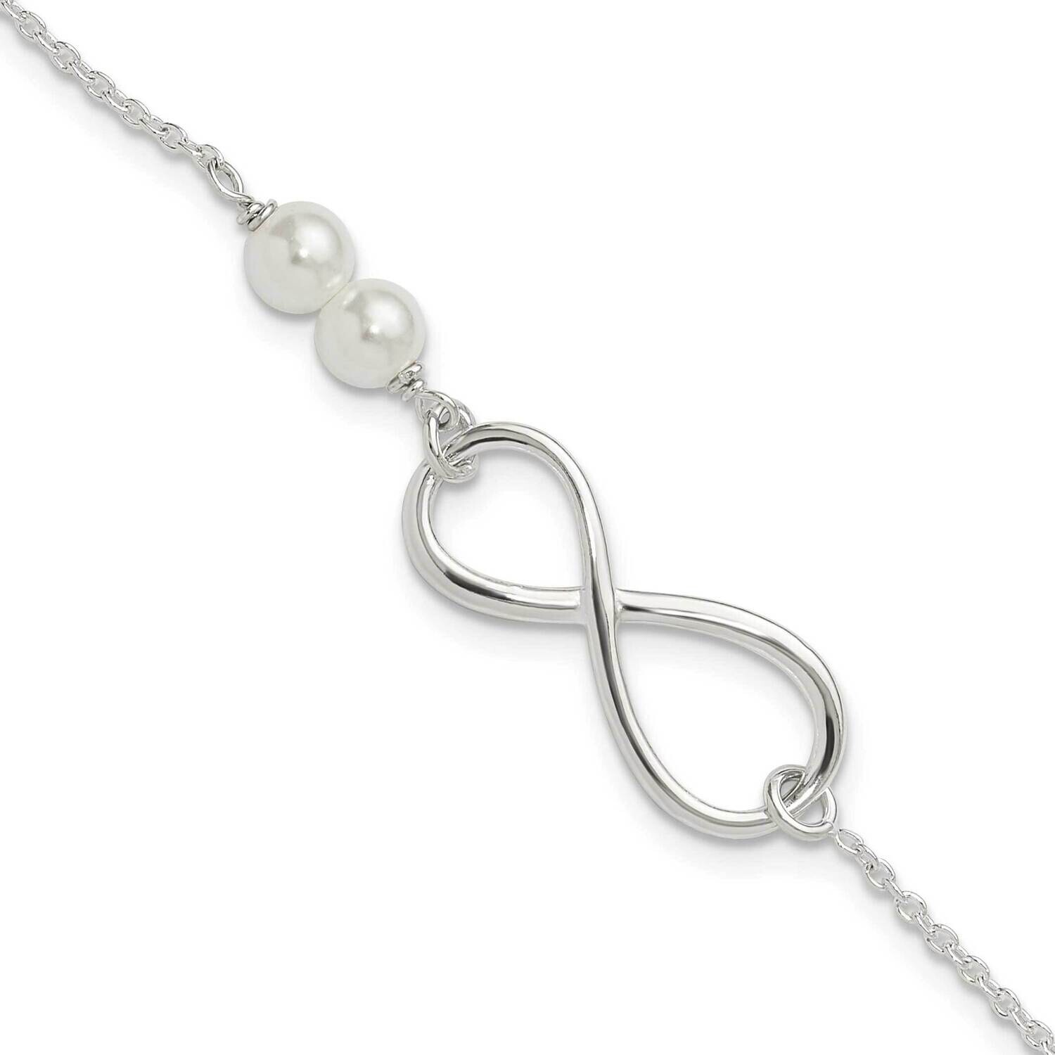 Simulated Pearls Infinity 1 Inch Extension Bracelet  Sterling Silver Polished QG6377-7, MPN: QG6377…