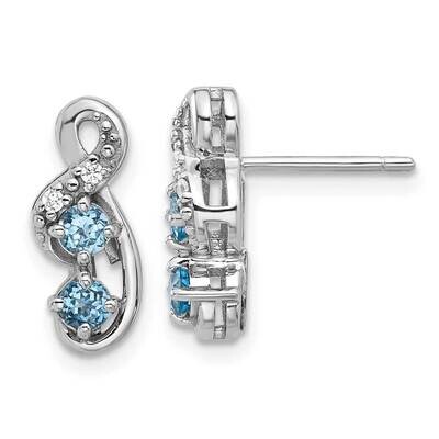 Rhodium-Plated Lt SwiBlue Topaz CZ Swirl Post Earrings Sterling Silver QE17756BT, MPN: QE17756BT,