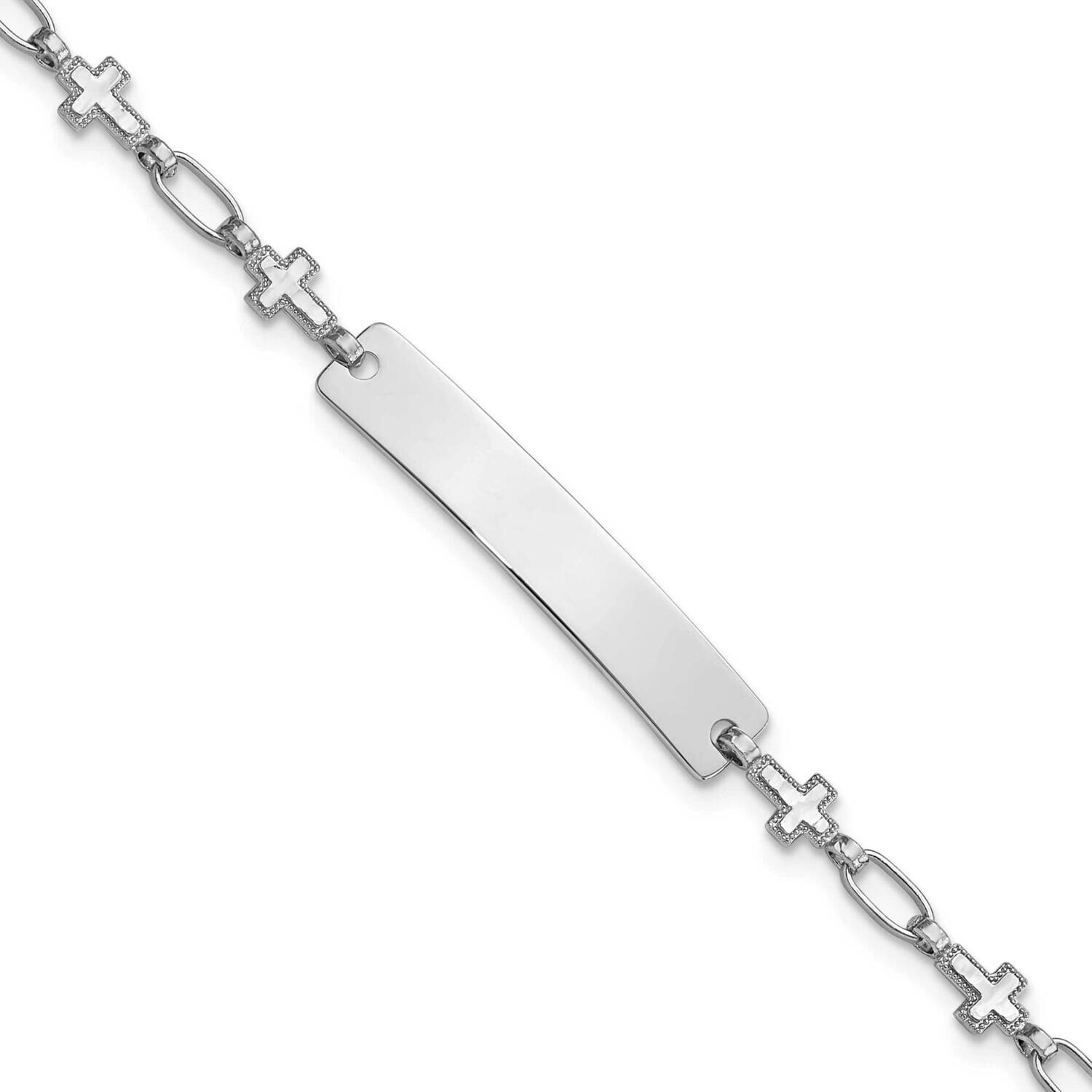 6.25 Inch Cross Children&#39;s Id Bracelet Sterling Silver Rhodium-Plated QID247-6.25, MPN: QID247-6.25,