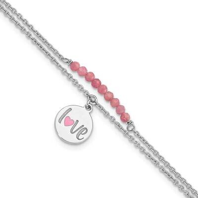 Rhod-Pltd Enamel Love Pink Tourm 7.25 Inch 1 Inch Extension Bracelet Sterling Silver QG6366-7.25, M…