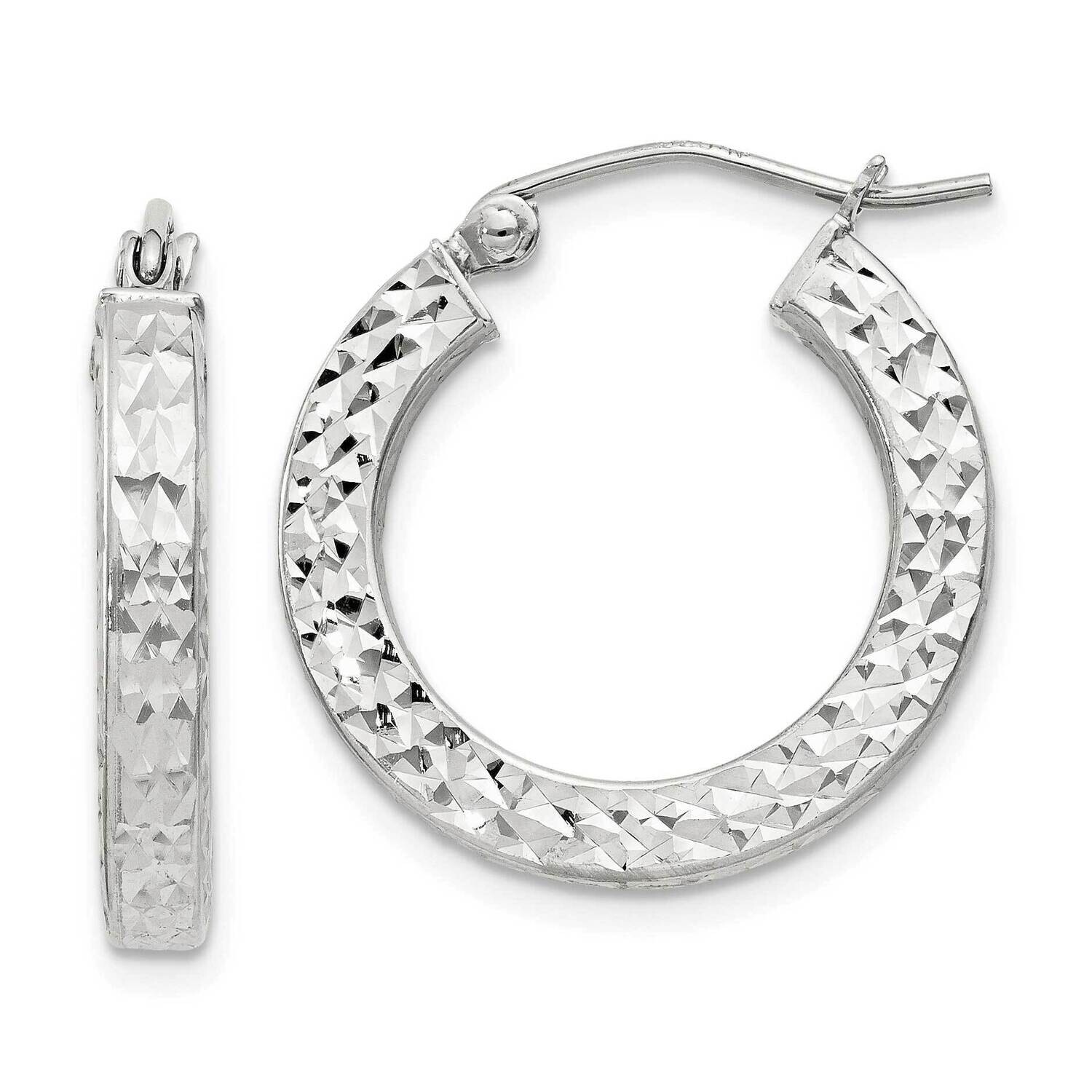 Diamond-Cut 3X20mm Square Tube Hoop Earrings Sterling Silver QE8133SP, MPN: QE8133SP,