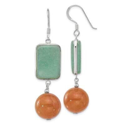 Green Red Aventurine Dangle Earrings Sterling Silver Polished QE17319, MPN: QE17319,
