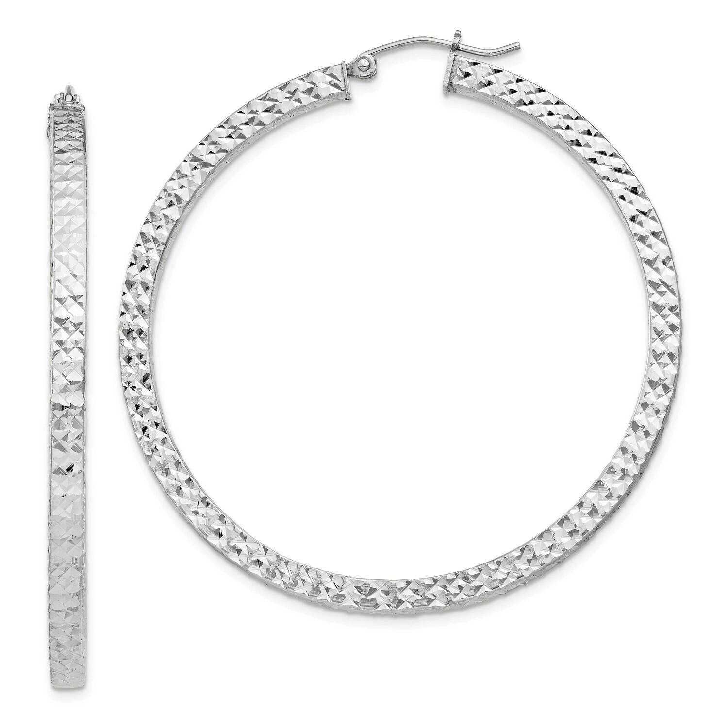 Diamond-Cut 3X50mm Square Tube Hoop Earrings Sterling Silver QE8139SP, MPN: QE8139SP,