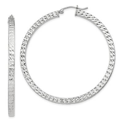 Diamond-Cut 3X50mm Square Tube Hoop Earrings Sterling Silver QE8139SP, MPN: QE8139SP,