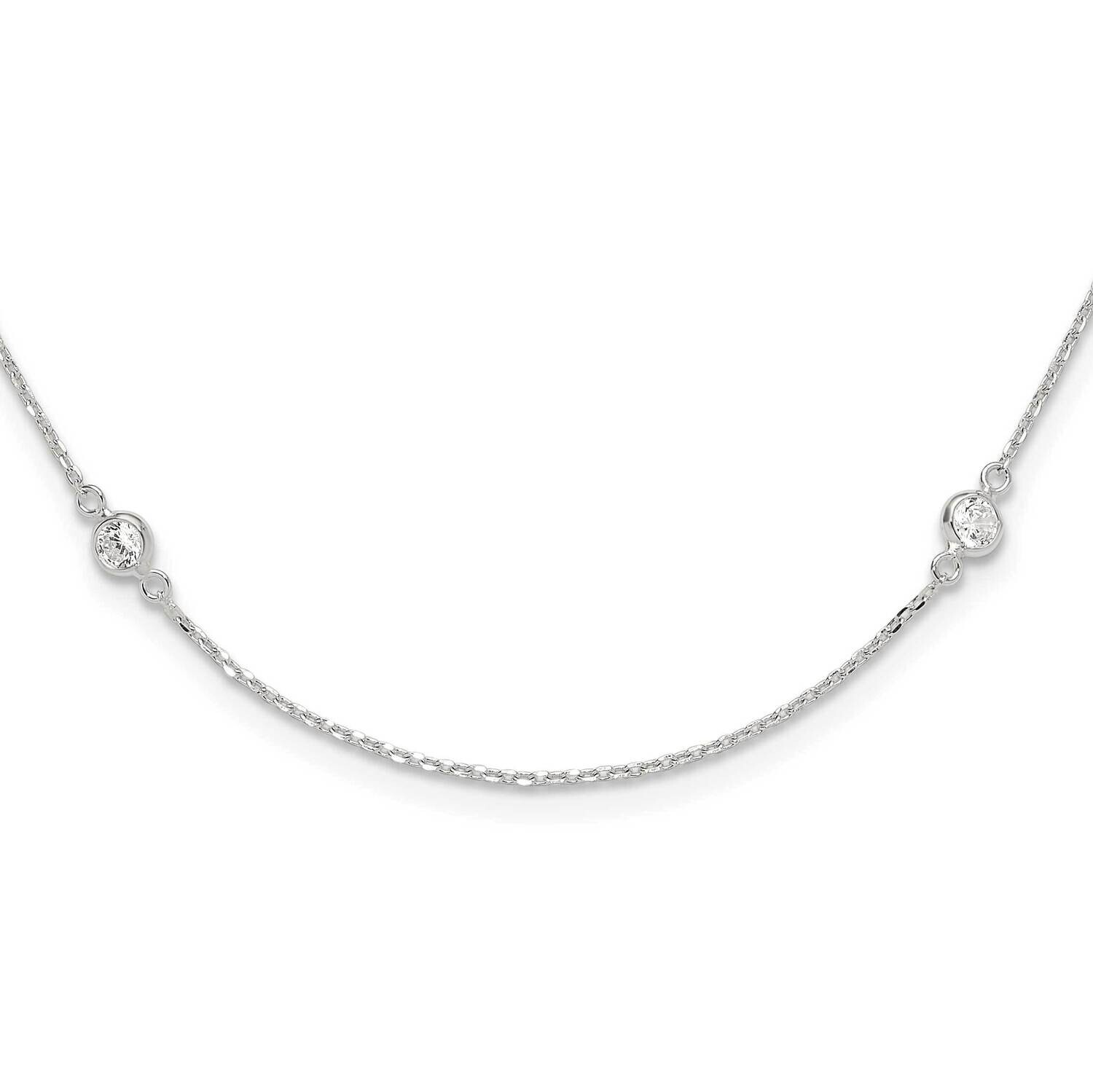CZ 6 Station 2 Inch Extension Necklace Sterling Silver Polished QG6557-18, MPN: QG6557-18,