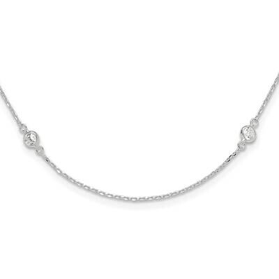 CZ 6 Station 2 Inch Extension Necklace Sterling Silver Polished QG6557-18, MPN: QG6557-18,
