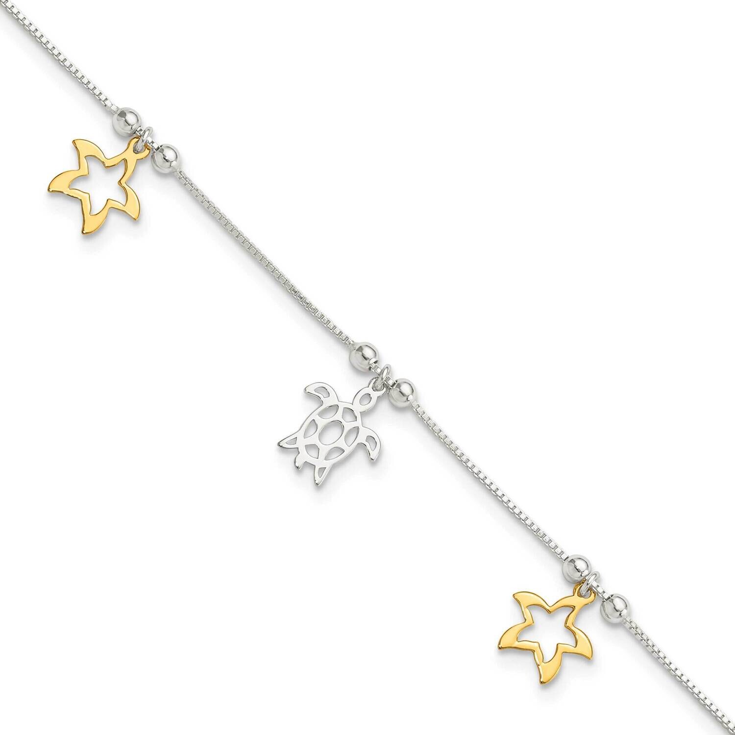 Gold Tone Turtle Starfish 9 Inch Plus 1 Inch Extension Anklet Sterling Silver QG6314-9, MPN: QG6314…