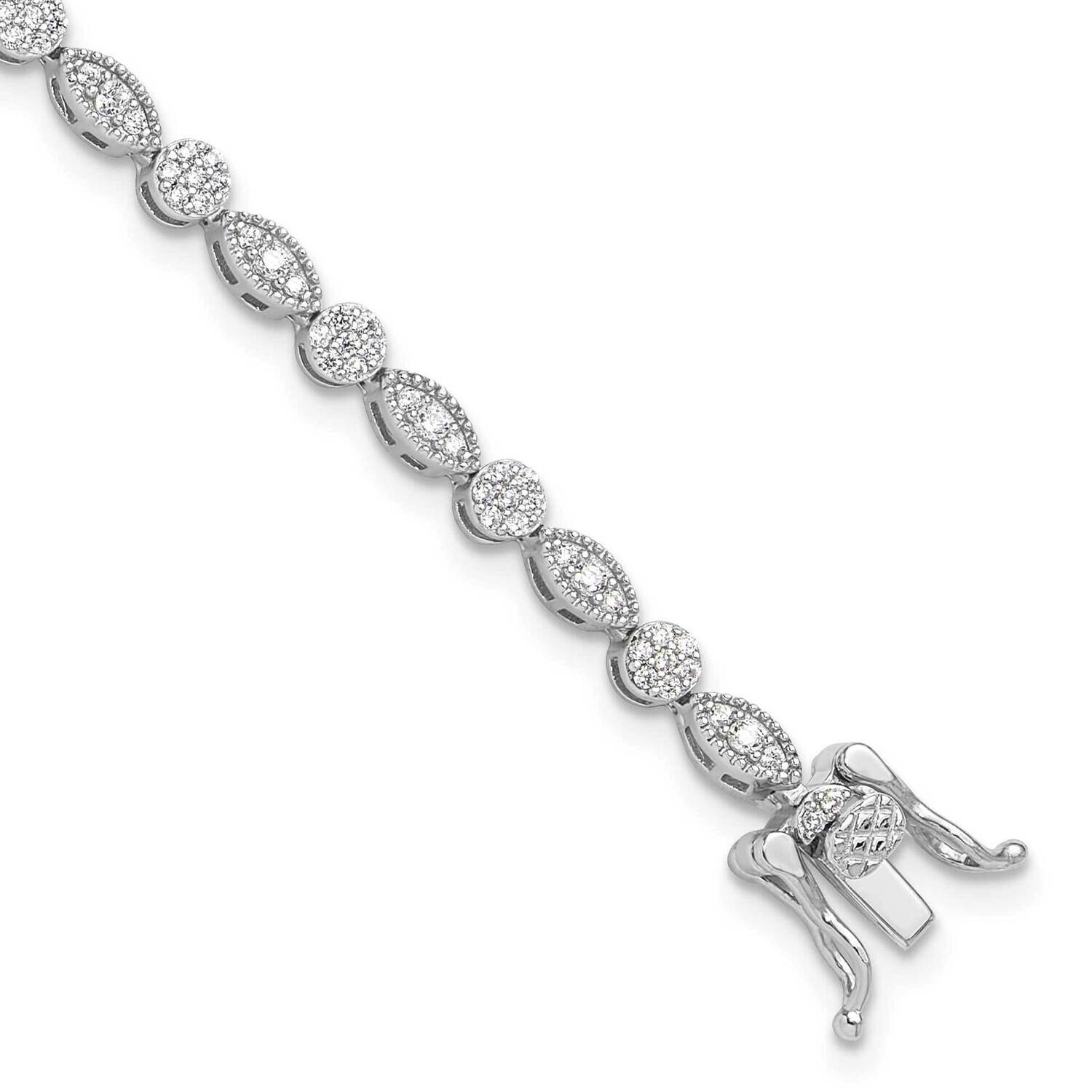 Round Marquise Pattern CZ 7.5 Inch Bracelet Sterling Silver Rhodium-Plated QG6456-7.5, MPN: QG6456-…