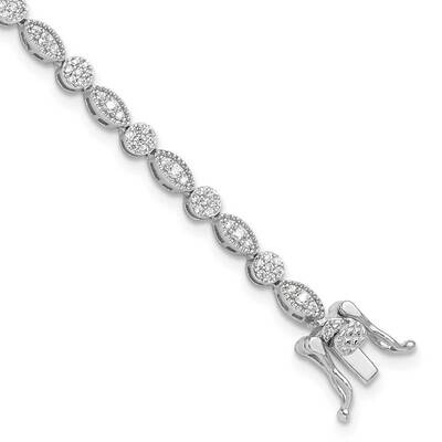 Round Marquise Pattern CZ 7.5 Inch Bracelet Sterling Silver Rhodium-Plated QG6456-7.5, MPN: QG6456-…