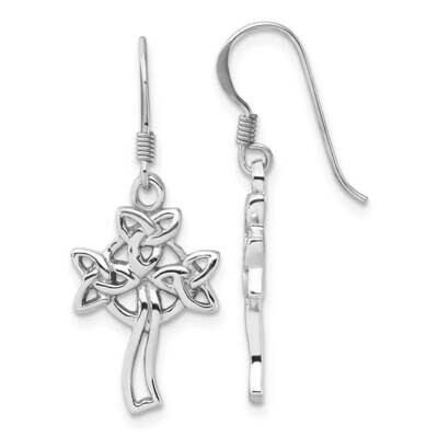 Polished Celtic Cross Dangle Earrings Sterling Silver Rhodium-Plated QE17677, MPN: QE17677,