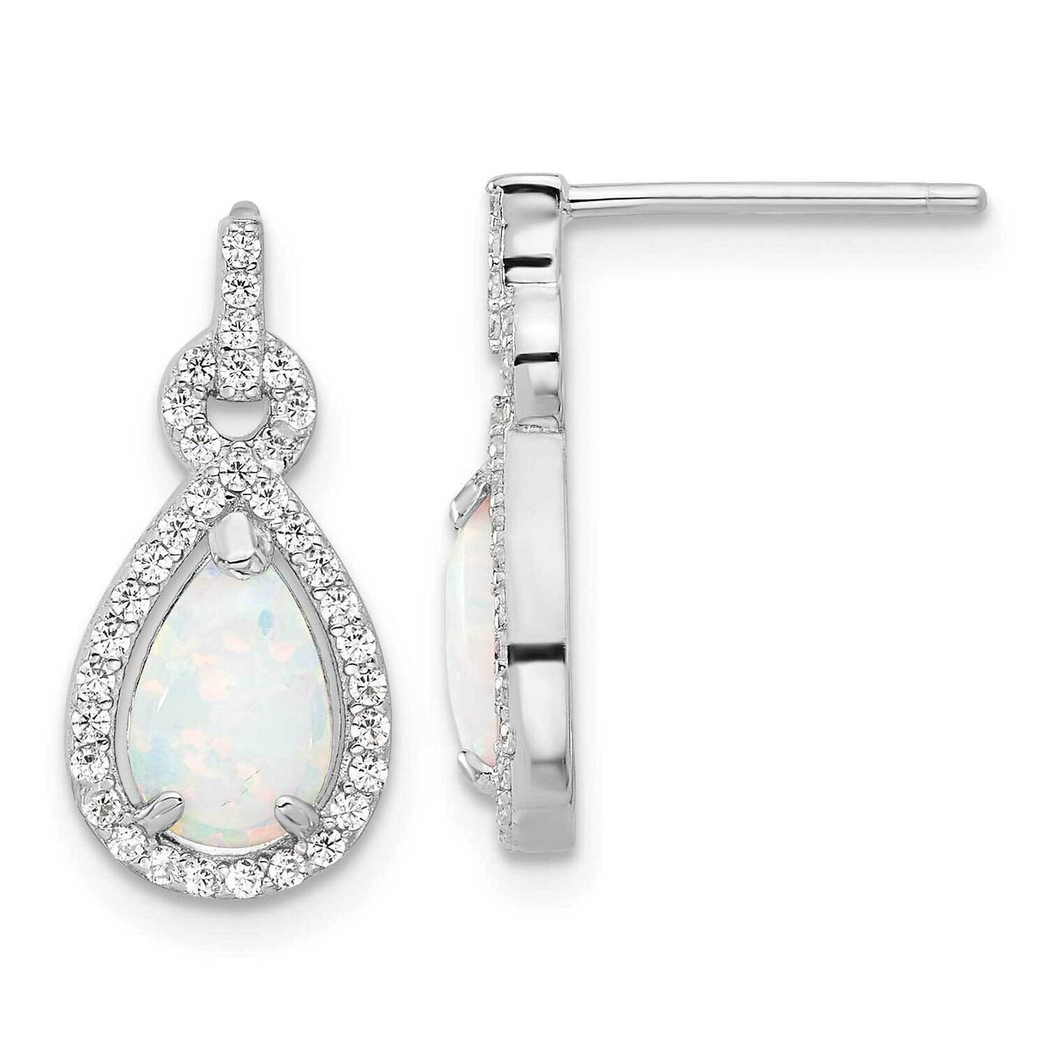 Rh-Plated Cr. Opal &amp; CZ Teardrop Post Dangle Earrings Sterling Silver QE17436, MPN: QE17436,