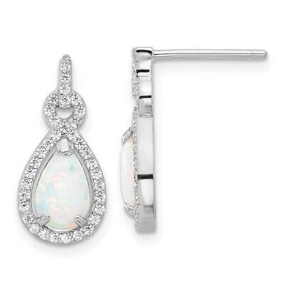Rh-Plated Cr. Opal &amp; CZ Teardrop Post Dangle Earrings Sterling Silver QE17436, MPN: QE17436,
