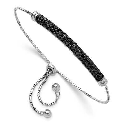 Black Spinel Bar Adjustable Bracelet Sterling Silver Rhodium-Plated QG6253, MPN: QG6253,