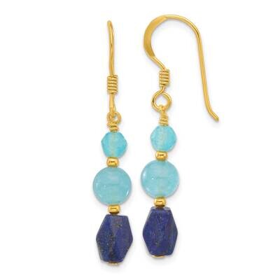 Gold-Plated Polished Lapis &amp; Blue Quartz Dangle Earrings Sterling Silver QE17375, MPN: QE17375,