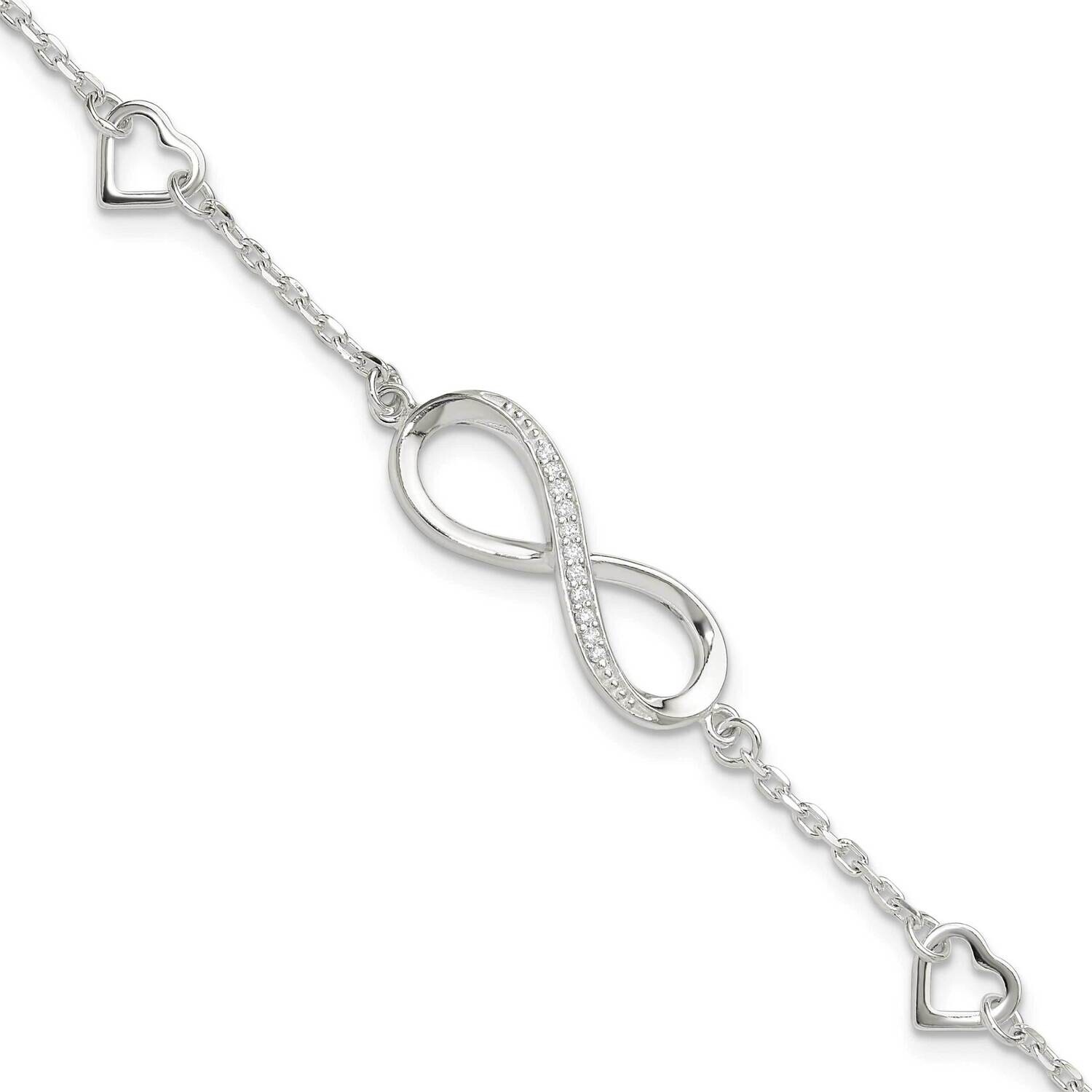 CZ Infinity/Hearts 7 Inch 1 Inch Extension Bracelet Sterling Silver Rhodium-Plated QG6462-7, MPN: Q…