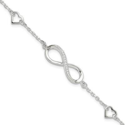 CZ Infinity/Hearts 7 Inch 1 Inch Extension Bracelet Sterling Silver Rhodium-Plated QG6462-7, MPN: Q…