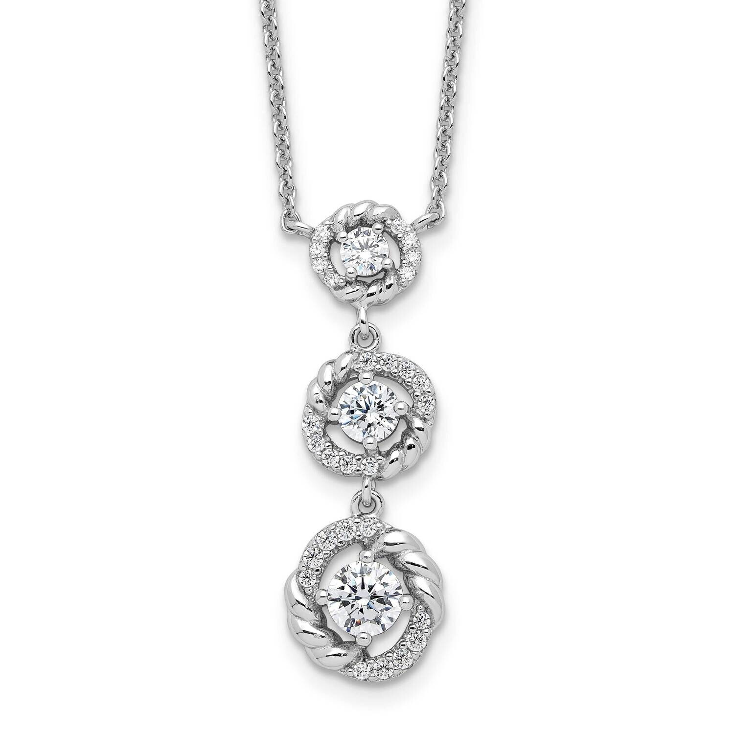Fancy 16 Inch 2 Inch Extension CZ Dangle Necklace Sterling Silver Rhodium-Plated QG6489-16, MPN: QG…