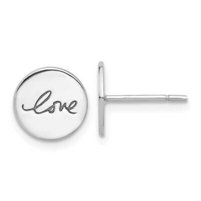 Cursive Love On Disc Post Earrings Sterling Silver Rhodium-Plated QE17517, MPN: QE17517,