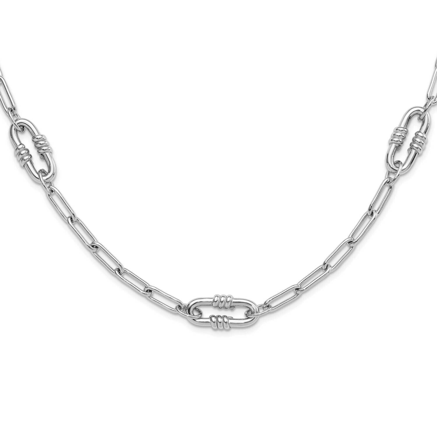 Hollow Paperclip Link 24 Inch Necklace Sterling Silver Rhodium-Plated QG6516-24