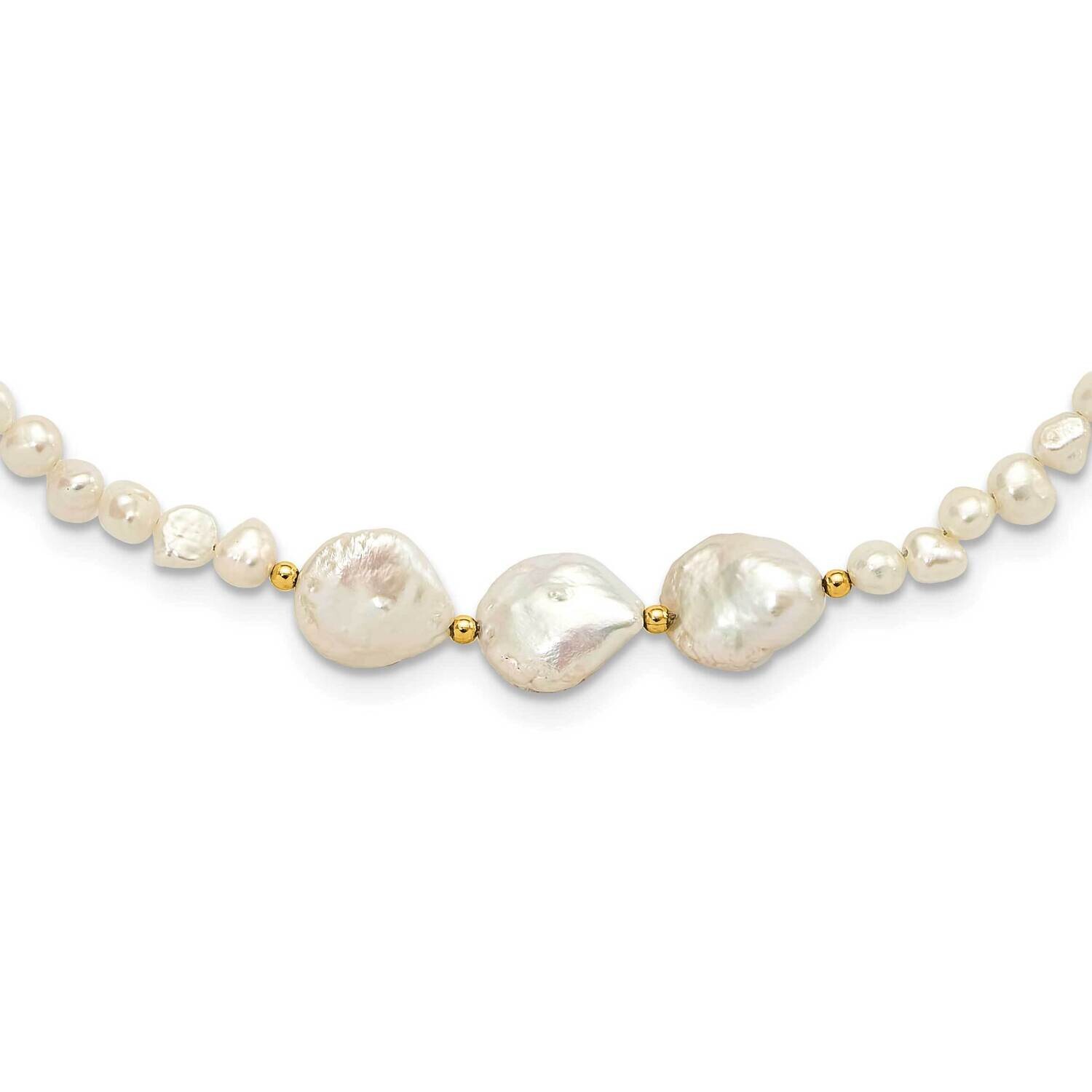 Gold-Plated Flat Round Fwc Pearl 35 Inch Necklace Sterling Silver QH5699-35, MPN: QH5699-35,