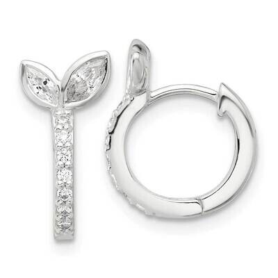 E-Coated CZ Leaf Hinged Hoop Earrings Sterling Silver QE17186, MPN: QE17186,