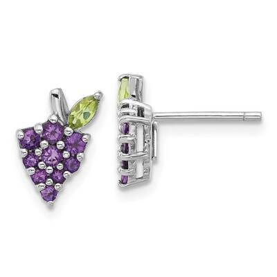 Amethyst Peridot Grape Post Earrings Sterling Silver Rhodium-Plated QE17776AM, MPN: QE17776AM,