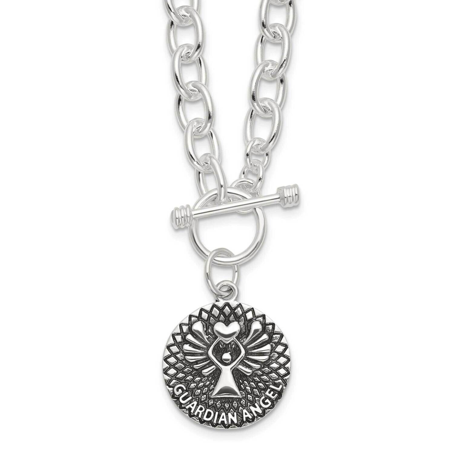 Oxidized Dangle Guardian Angel Toggle Clasp Necklace Sterling Silver QG6566-18.5, MPN: QG6566-18.5,