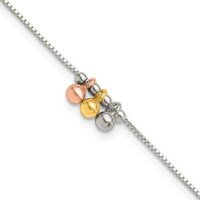 Rose Gold-Tone Dangle Beads 9 Inch Plus 1 Inch Extension Ankle Sterling Silver QG6339-9, MPN: QG633…
