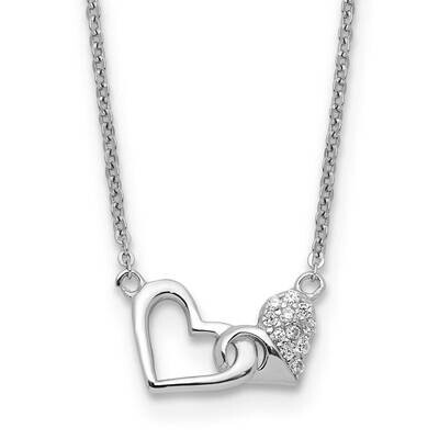 CZ Double Heart 16 Inch Plus 2 Inch Extension Necklace Sterling Silver Rhodium-Plated QG6750-16, MP…