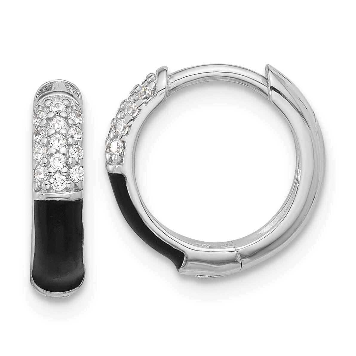 Flash Platinum-Plated CZ Black Enamel Hoop Earrings Sterling Silver QE17202, MPN: QE17202,
