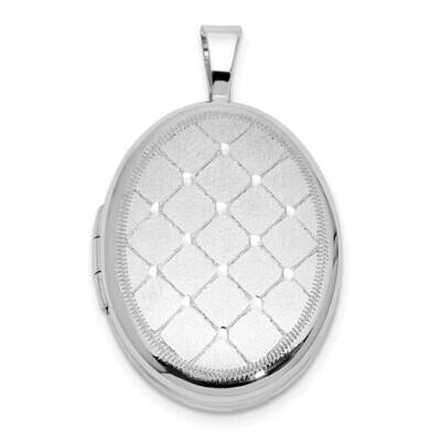 Rh-Plated Polished Satin 19mm Quilt Design Oval Locket Sterling Silver QLS1166, MPN: QLS1166,