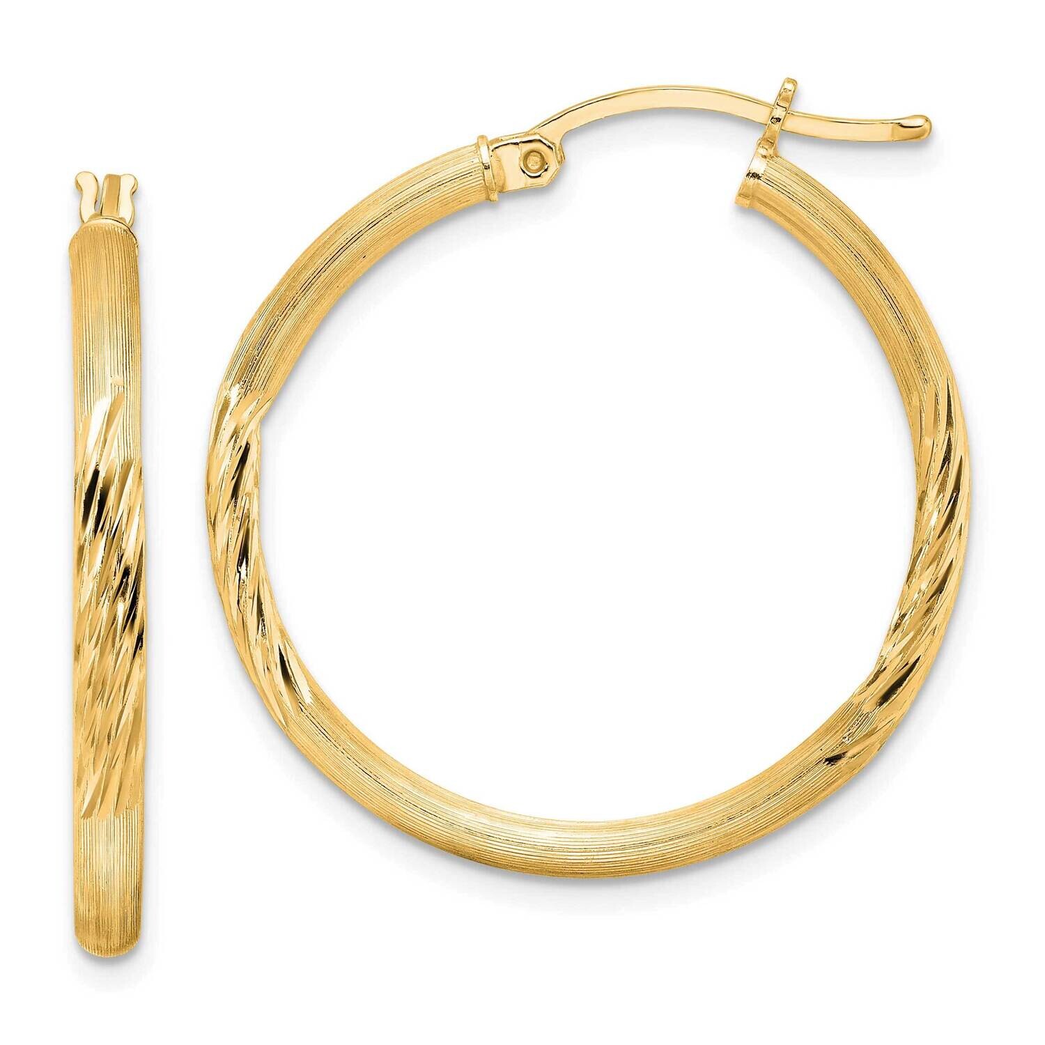 Flash Gold-Plated 2.5mm Polished Satin Diamond-Cut Hoop Earrings Sterling Silver QE3555GP, MPN: QE3…