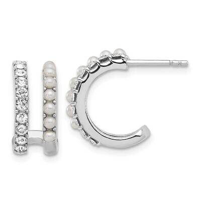 Rh-Plated Fwc Pearl Crystal Double Post Hoop Earrings Sterling Silver QE17236, MPN: QE17236,