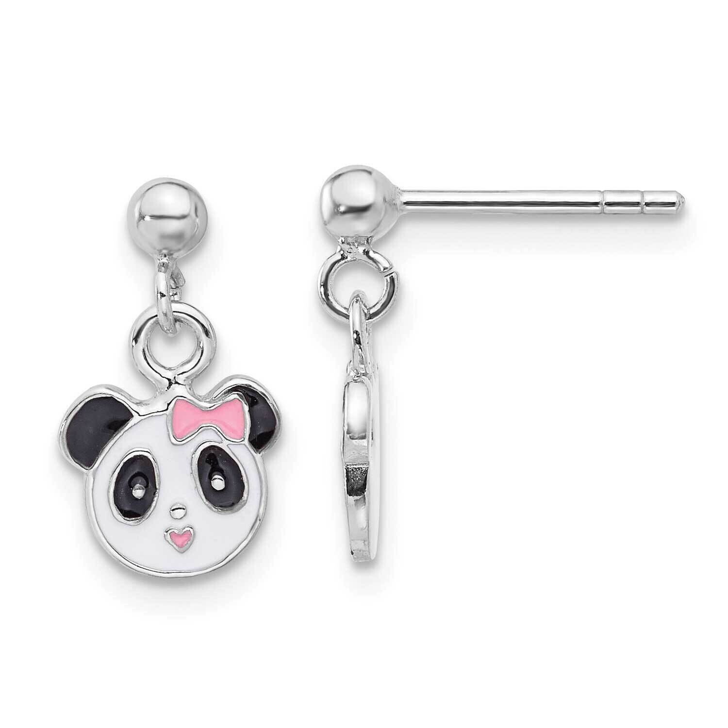 Polished & Multi-Color Enameled Panda Children's Post Dangle Earrings Sterling Silver Rhodium-Plated QE17749