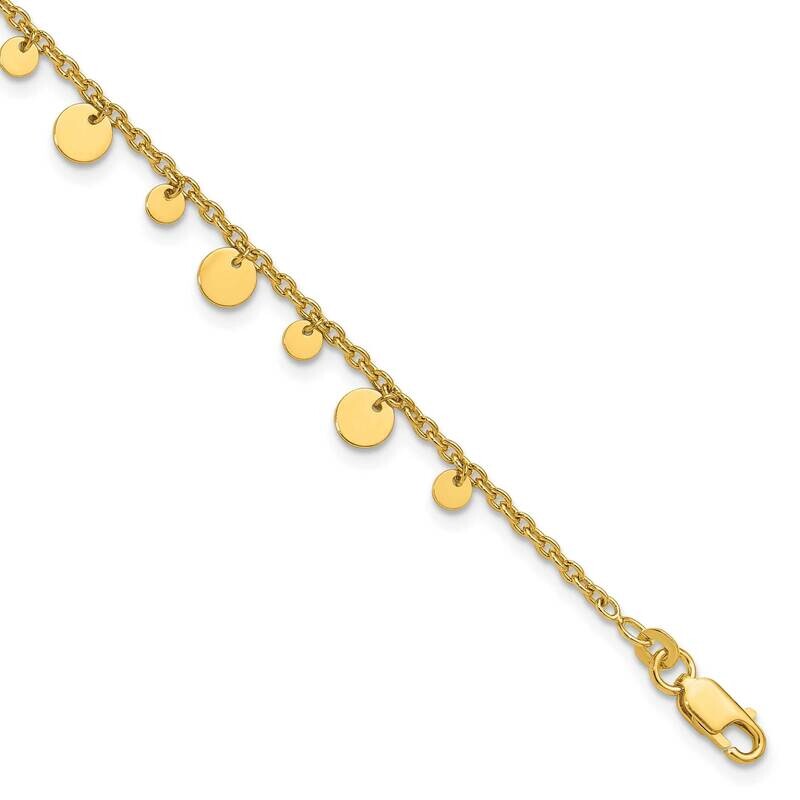 Gold-Tone Dangling Circle 9 Inch Plus 1 Inch Extension Anklet Sterling Silver QG1364GP-10