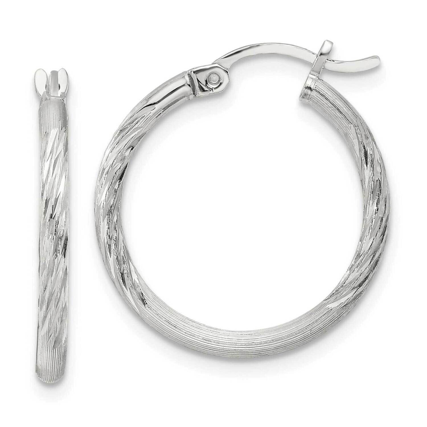 2mm Polished Satin Diamond-Cut Hoop Earrings Sterling Silver QE4417SP, MPN: QE4417SP,