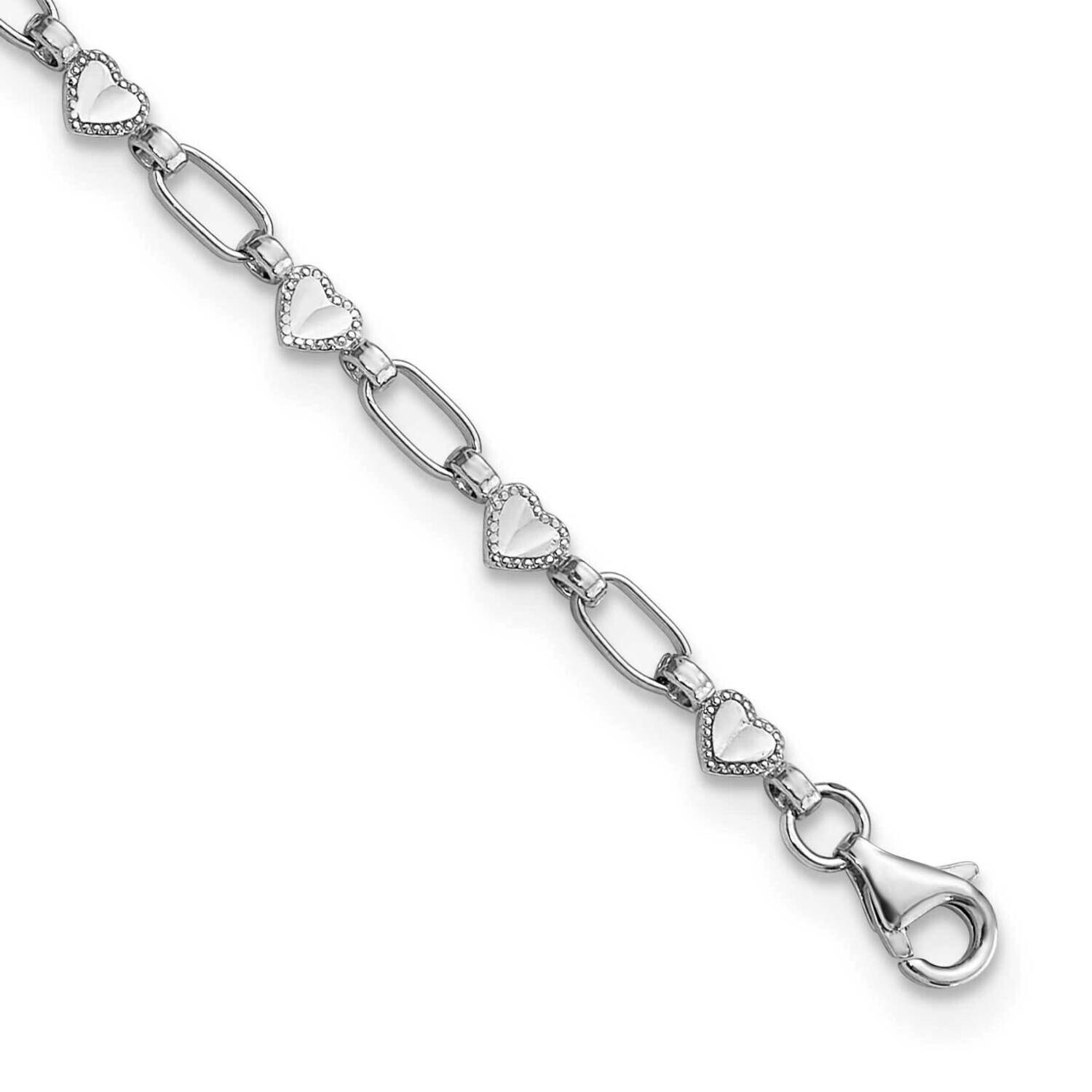 Heart Link 10In Anklet Sterling Silver Rhodium-Plated QG6281-10