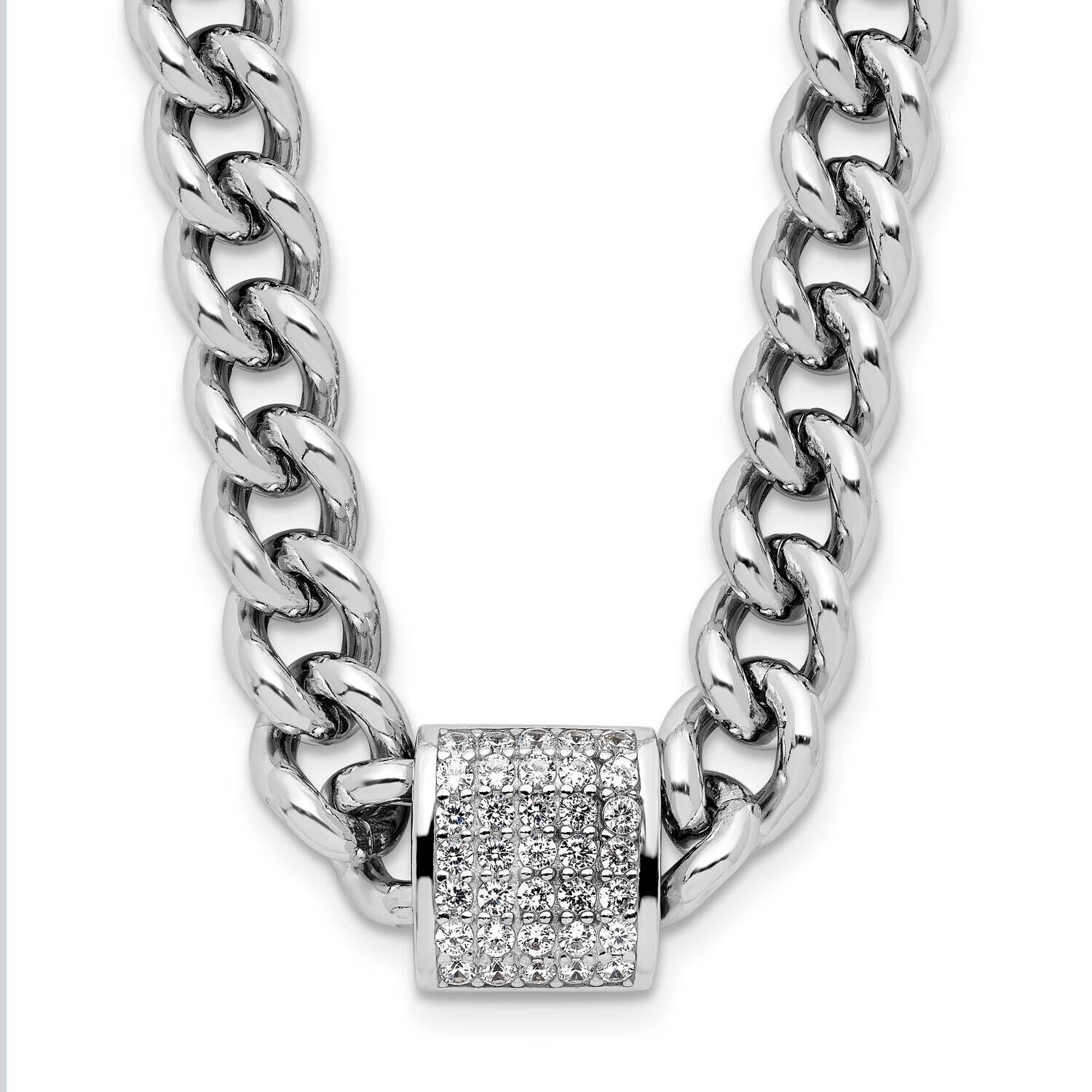 CZ Curb Link 17.5 Inch 2 Inch Extension Necklace Sterling Silver Rhodium-Plated QG6510-17.5