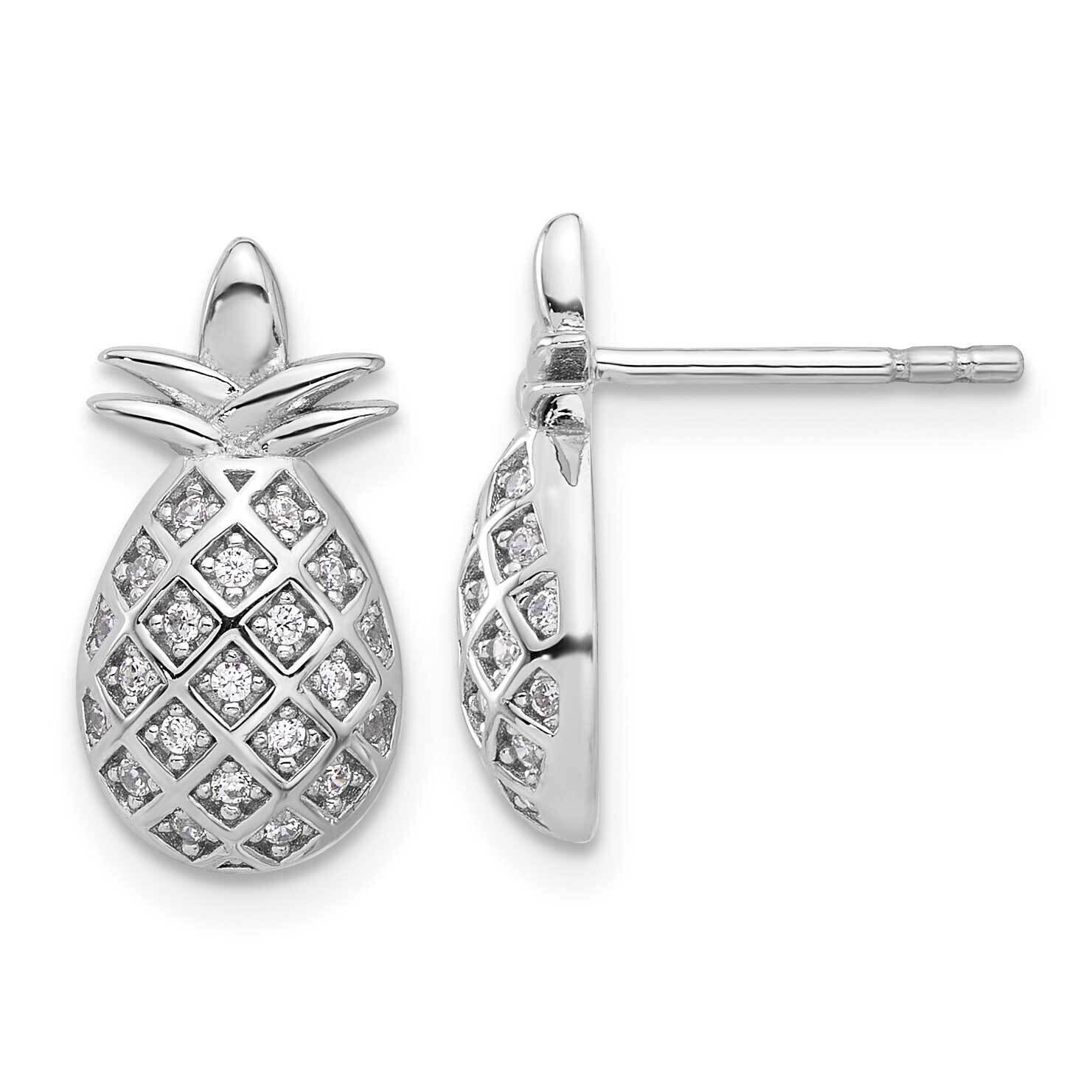 CZ Pineapple Post Earrings Sterling Silver Rhodium-Plated QE17578, MPN: QE17578,