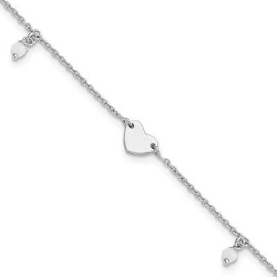 Heart Glass Beads 9 Inch Plus 1 Inch Extension Anklet Sterling Silver Rhodium-Plated QG6283-9, MPN:…