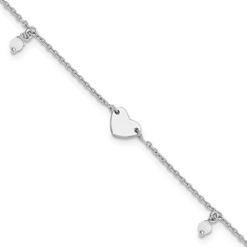 Heart Glass Beads 9 Inch Plus 1 Inch Extension Anklet Sterling Silver Rhodium-Plated QG6283-9