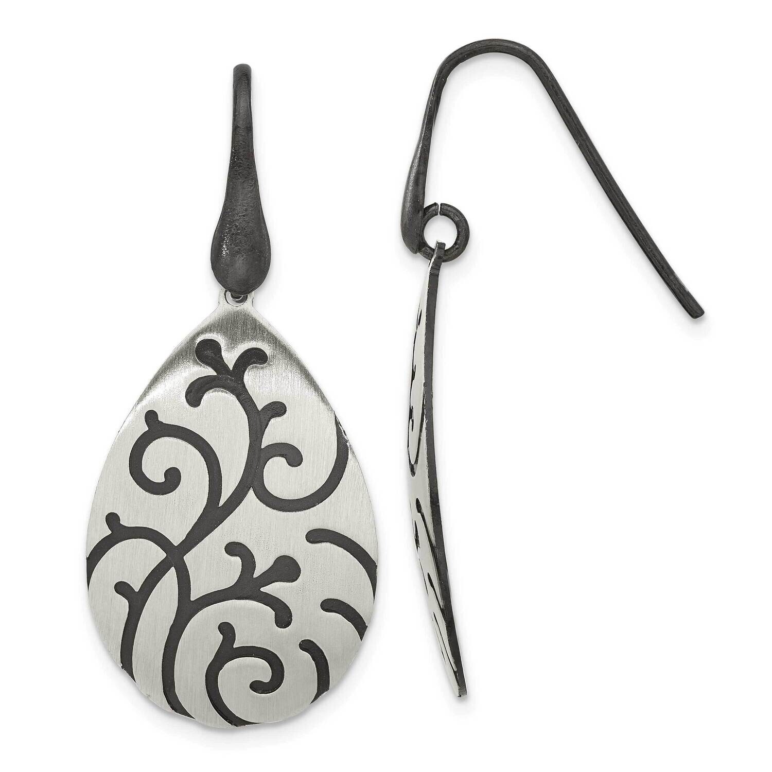 Brushed Oxidize Burnished Swirl Pear Shape Earrings Sterling Silver QG6541E, MPN: QG6541E,