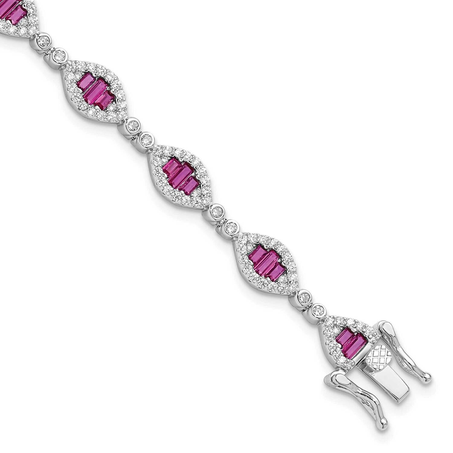 White Red CZ Link Bracelet 8 Inch Sterling Silver Rhodium-Plated QG6481-7, MPN: QG6481-7,